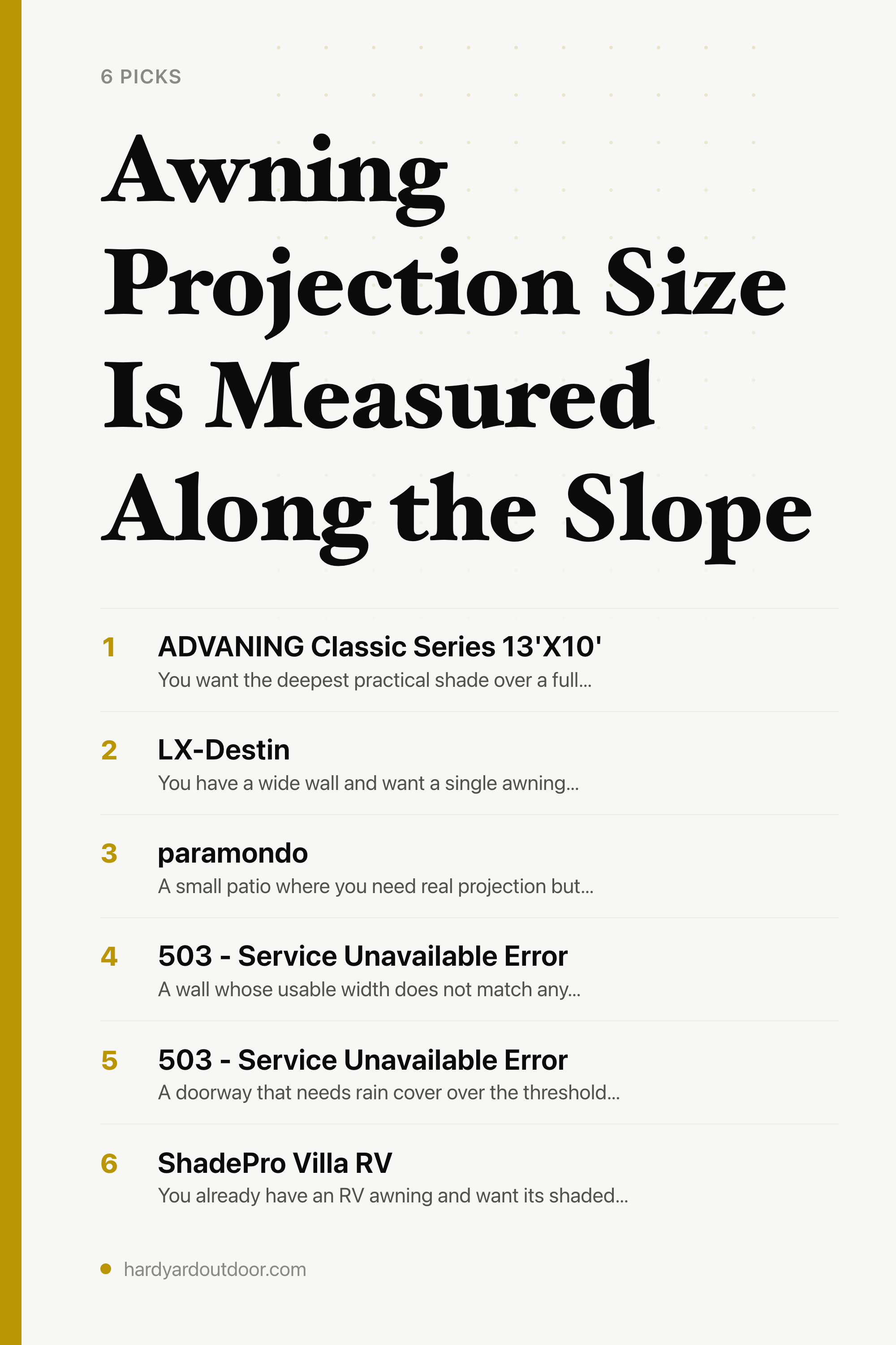 Awning Projection Size Is Measured Along the Slope — the picks, as a saveable list