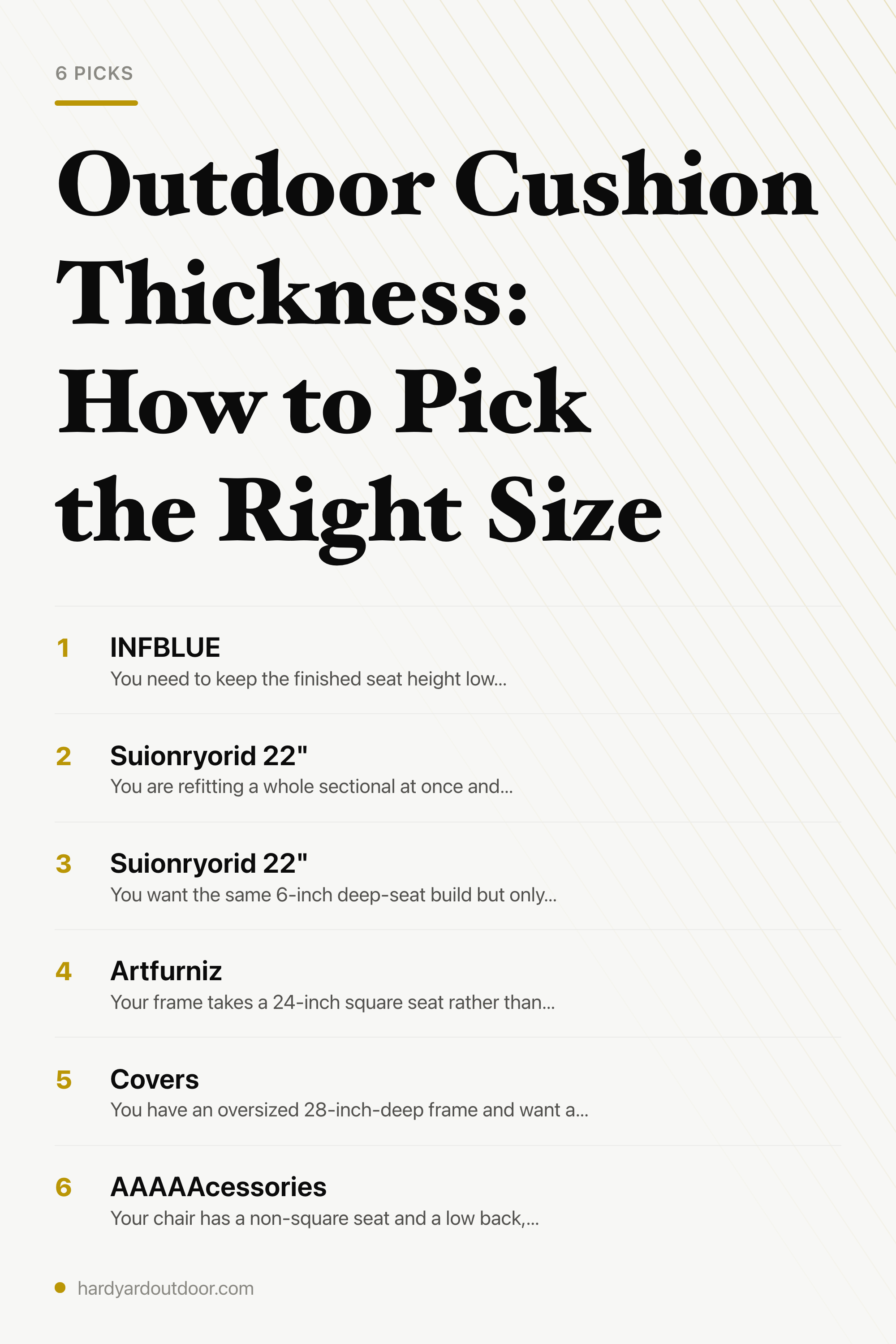 Outdoor Cushion Thickness: How to Pick the Right Size — the picks, as a saveable list