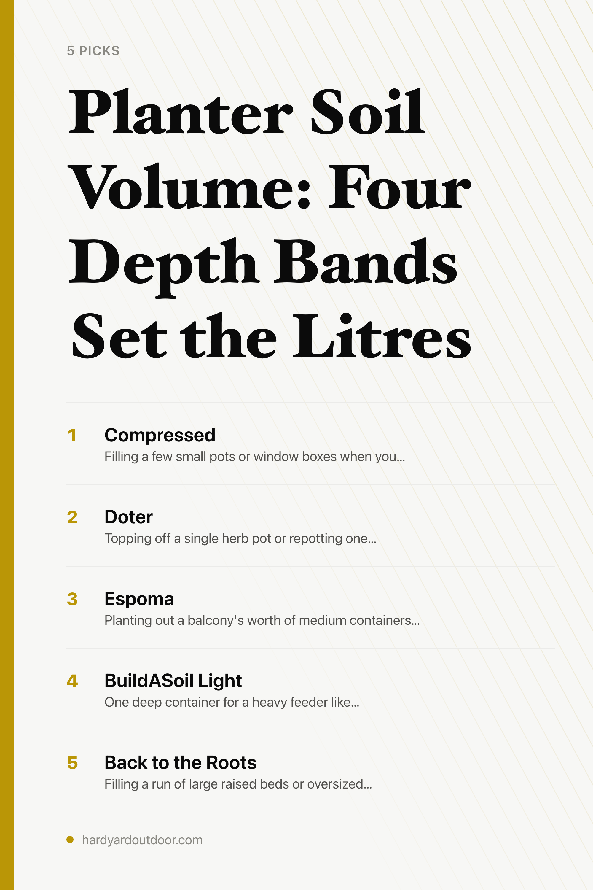 Planter Soil Volume: Four Depth Bands Set the Litres — the picks, as a saveable list